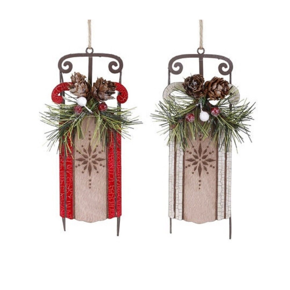 2 Assorted Vintage Style Old Fashioned Decorated Snow Sled Christmas Ornaments